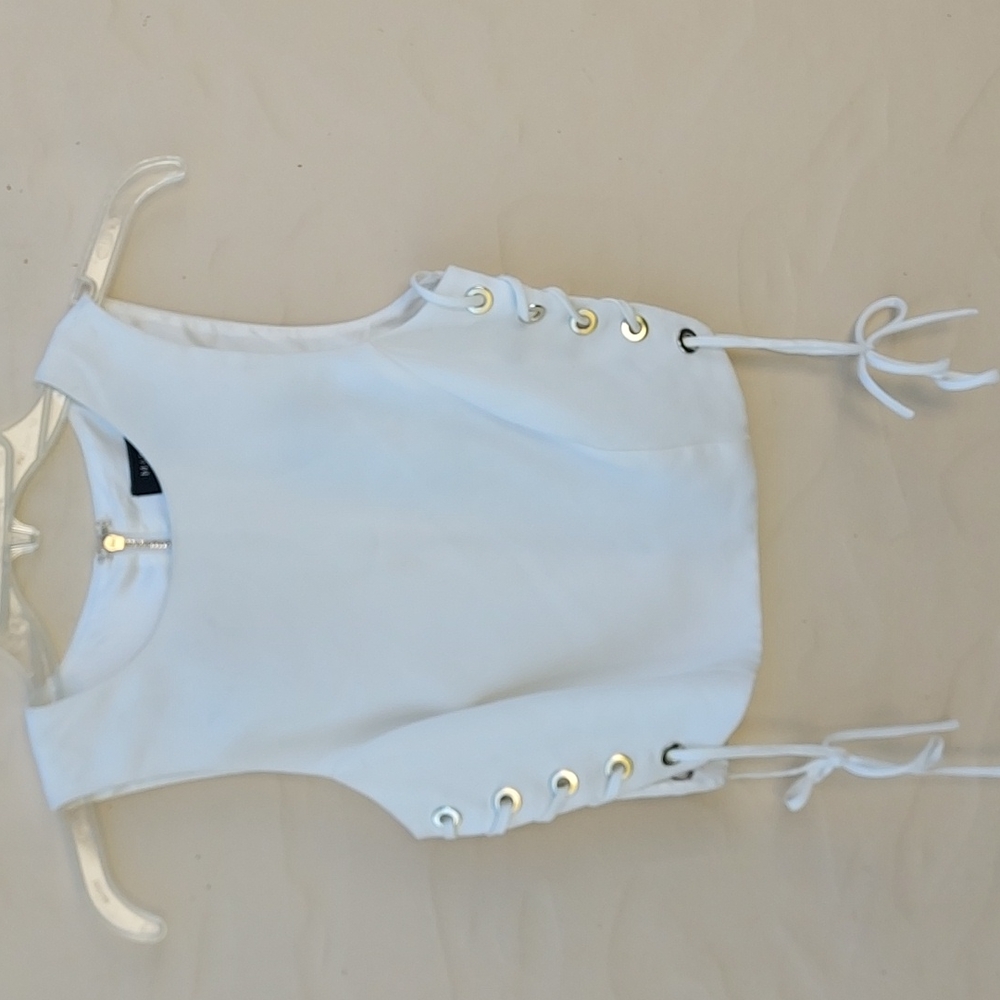 Marciano Guess Fancy bolero lace-up top vest XS white creme gold zipper